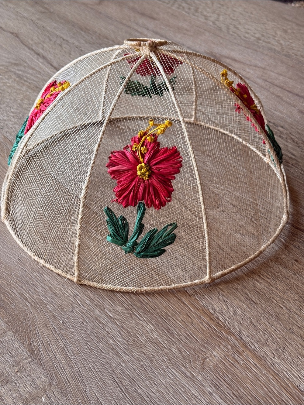 Vintage Sinamay Mesh Raffia Flower Food Cover Dome
